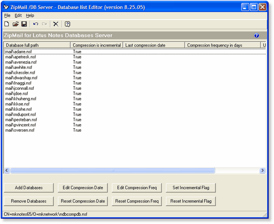 ZipMail /DB Server - Editeur des listes de bases de données à compresser