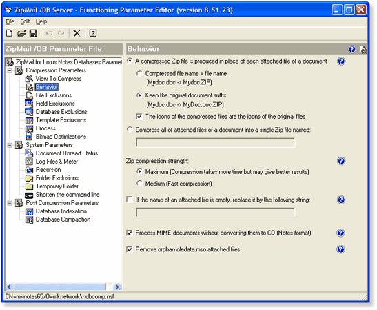 ZipMail /DB Server - Editeur du fichier des paramètres de fonctionnement